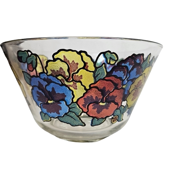 Vintage 60s 70s Pasinski Washington Stained Glass Pansy Serving Bowl Set of 3 - Picture 2 of 10